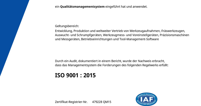 Bescheinigung über die Einführung und Anwendung eines Qualitätsmanagements